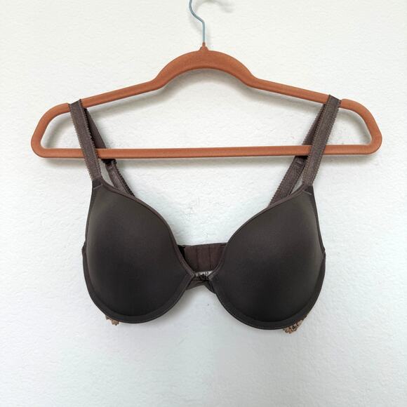 Wacoal Womens Bra Size 32DD Brown Full Coverage Underwire Embroidered T-Shirt - Picture 1 of 4